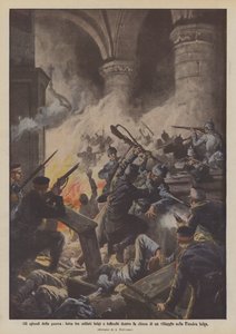 Episodes of the War, Battle Between Belgian and German Soldiers Inside a Village Church in Belgian Flanders by Achille Beltrame
