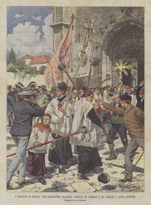 The Disorders in Spain, A Religious Procession Attacked by Liberals and Carlists in Gijon (Asturias)