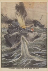 Austro-Hungarian Destroyers Triglav and Lika Sunk Off Durazzo by Achille Beltrame