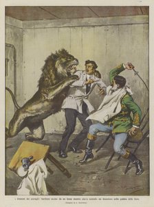 The Dramas of the Menageries, Barber Killed by a Lion While Shaving a Tamer in the Cage