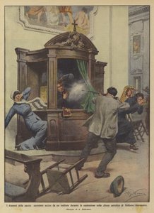 The dramas of madness, priest killed by an exalted man during confession in the church