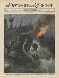 The great disasters, the British cruiser Berwick rams and sinks the destroyer in the English Channel by Achille Beltrame