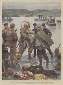 The Disaster on Lake Vico, Near Frosinone, Divers Searching for Bodies