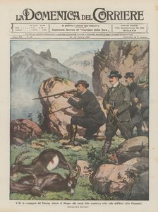 The King in the company of Prince Albert of Monaco hunting ibex in the Orco Valley (Upper Piedmont)