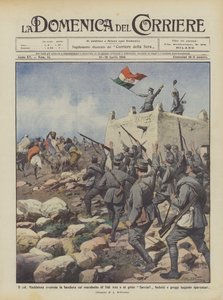 Colonel Maddalena waves the flag on the marabout of Sidi Aziz to the cry of Savoia! by Achille Beltrame