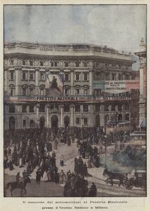 The competition of subscribers to the National Loan at Credito Italiano in Milan by Achille Beltrame