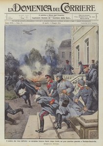 The enemy from the air, a French airplane drops five bombs on the headquarters by Achille Beltrame