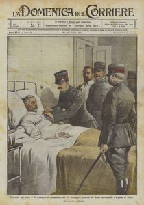 The reward to the heroes, the King awards the commander of the 12th Bersaglieri, General De Rossi by Achille Beltrame