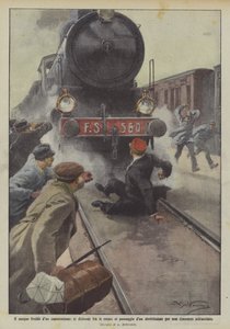 The Coolness of a Station Master, Lies Between the Rails as an Express Train Passes by Achille Beltrame