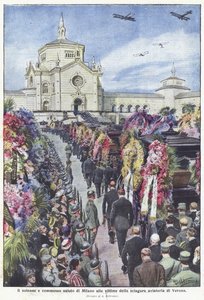 The Solemn and Emotional Farewell of Milan to the Victims of the Verona Aviation Disaster by Achille Beltrame