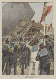 The Launch of the Armored Cruiser Pisa at the Orlando Shipyard in Livorno, the Baptism Ceremony by Achille Beltrame