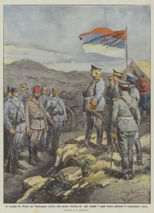 The old King Nicholas of Montenegro witnesses the first victory of his soldiers who made