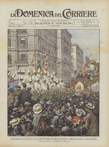 Inauguration of the Carnival in Naples After Twenty Years of Absence, The Arrival of Pulcinella and the Masks by Achille Beltrame