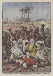 Warlike unrest in Libya, soldiers and camels of the Gianinazzi column attacked near by Achille Beltrame