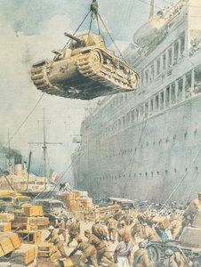 Italian convoy arriving at its destination in Libya, by Achille Beltrame, illustration