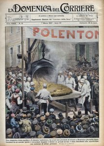 Italian Popular Festival: Giant Polenta Organized in a Town Near Asti in Veneto. Illustration by Achille Beltrame in 