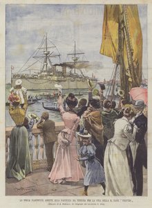 The Cheering Crowd Watches the Departure from Venice to China of the Ship Vesuvio