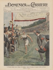 The Italian Marathon Run in Milan on September 27, the Arrival of the Winner at the Finish Line in the Arena