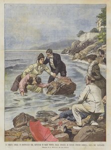 Queen Amelia of Portugal Throwing Herself into the Sea from the Beach of Cascais by Achille Beltrame