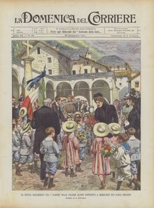 Queen Margherita Among the Children of the Alpine Colonies Gathered in Gressoney to Pay Homage to Her by Achille Beltrame