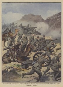 The conquest of the mountainous region of Jefren in Tripolitania, our artillery mounted