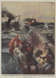 The Destruction of the Turkish Gunboat Squadron in the Red Sea Near Kunfidah on the 7th by Achille Beltrame