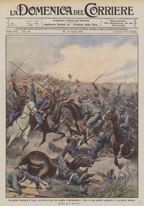 The Great Battle of Liege, Belgian Cavalry Valiantly Assaults and Puts to Flight Four by Achille Beltrame