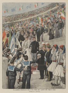 The Grand Demonstration Made to the King of Italy After the Games in the Stadium of Athens by Achille Beltrame