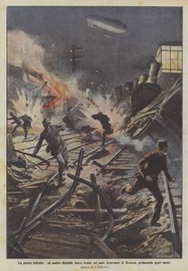 War from above, our airship drops bombs on the railway junction of Divaccia, causing severe damage