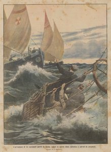 The Adventure of Three Aeronauts Departed from Rome, Fallen into the Open Adriatic Sea and Rescued by Fishermen by Achille Beltrame