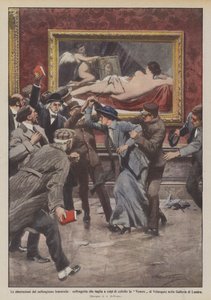 The Aberrations of Female Suffrage, Suffragette Cuts the Venus with Knife Blows
