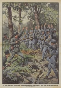 The tricks of war, four Italians capture thirteen Austrians, making them believe they are more numerous by Achille Beltrame