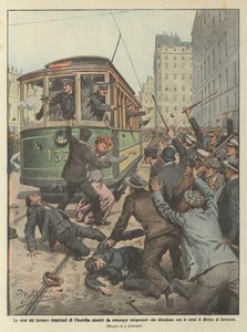The labor crises, Philadelphia tram drivers attacked by striking comrades who defend with