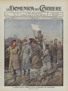 Peace negotiations between the belligerents, the arrival of a Turkish parliamentarian at the Bulgarian camp by Achille Beltrame