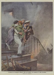 The Heroism of a Milanese Gunner, Saves an Old Woman and Two Children and is Overcome by Asphyxiation