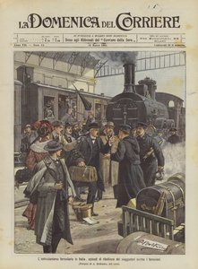 Railway obstructionism in Italy, episodes of rebellion by travelers against railway workers by Achille Beltrame