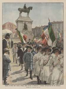 Thousands of Milan School Students Parade in Front of the Garibaldi Monument
