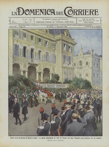 Death of the Duchess of Genoa, the Body Leaves the Villa of Stresa on Lake Maggiore by Achille Beltrame