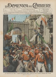 On the fiftieth anniversary of the Mille, the survivors of the glorious legion return through Porta Garibaldi