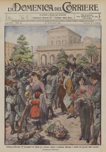 Departure of the Heroic 2nd Bersaglieri from Naples to Ancona, Ladies and Commoners Adorn the Soldiers