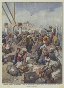 Passengers attacked by Bedouin boatmen aboard the Italian steamer Perseo while entering port
