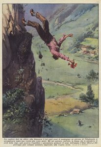 To Pick Flowers to Offer to His Fiancée (the Beautiful Red Lilies of the Mountain) a Young Man