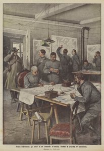 Before the action, the offices of an army command preparing an operation