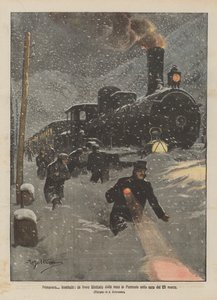 Wintery Spring, a Train Blocked by Snow in Piedmont on the Evening of March 23