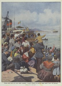 Return from the War of the First Discharged Soldiers, the Crowded People in the Port of Naples Greet by Achille Beltrame