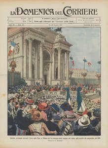 Solemn ceremony in front of the Arch of Peace in Milan for the delivery of valor insignia by Achille Beltrame