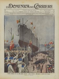 Solemn Ceremony of the Launch of the Great Battleship Conte di Cavour in La Spezia on the Morning of August 10 by Achille Beltrame