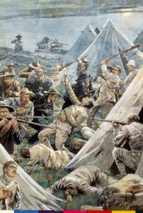 South Africa. Second Boer War. Attack to the English camp of Tweefontein (1902). Illustration by Achille Beltrame by Achille Beltrame