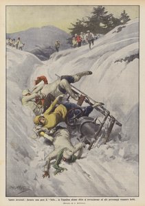 Winter Sports, During a Bobsleigh Race in Engadine Some Sleds Overturned by Achille Beltrame