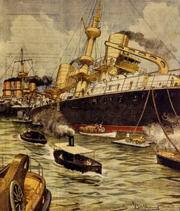 The Andrea Doria battleship run aground near Gallipoli, from La Domenica del Corriere by Achille Beltrame